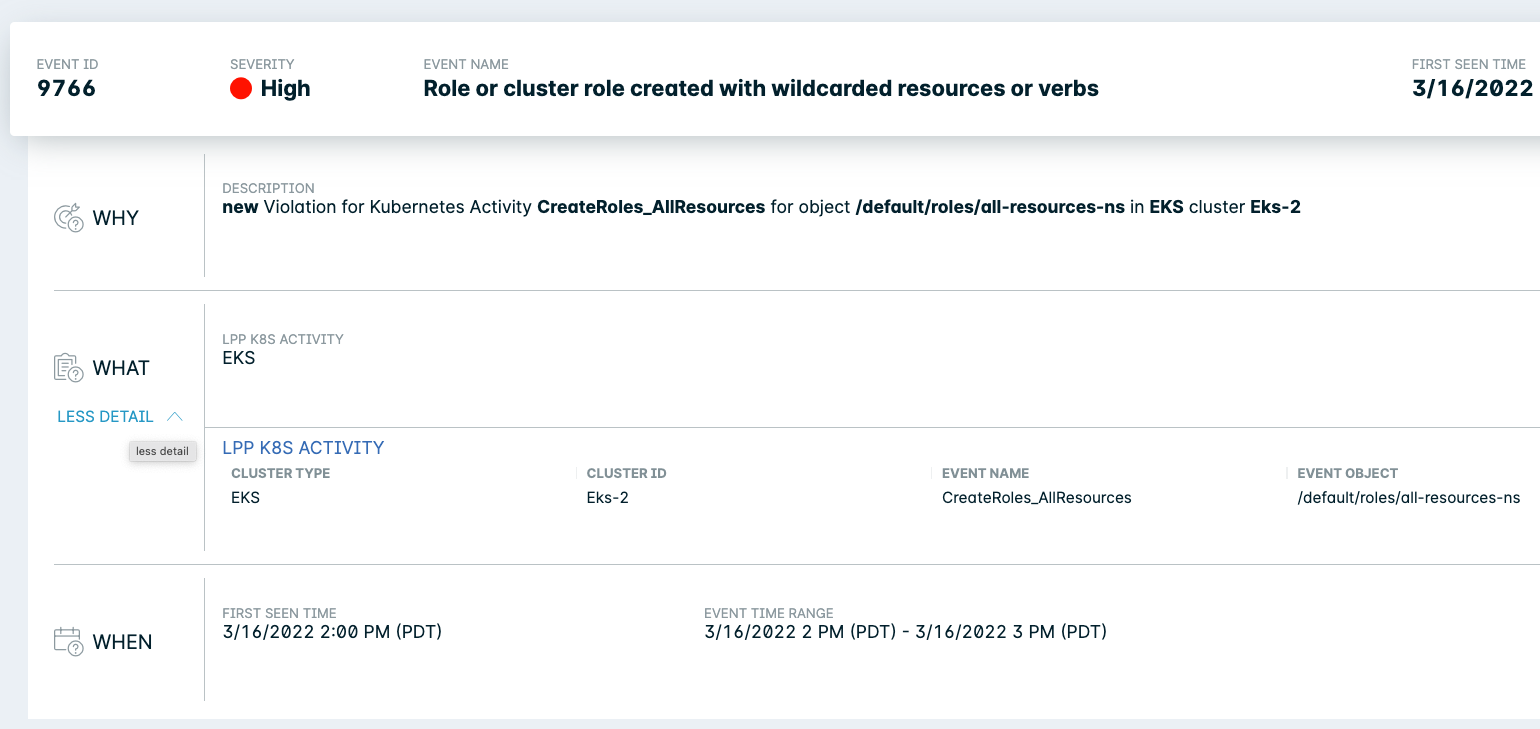 FIGURE 4: The Lacework Polygraph shows a user accessing 4 containers with the kubectl exec command.